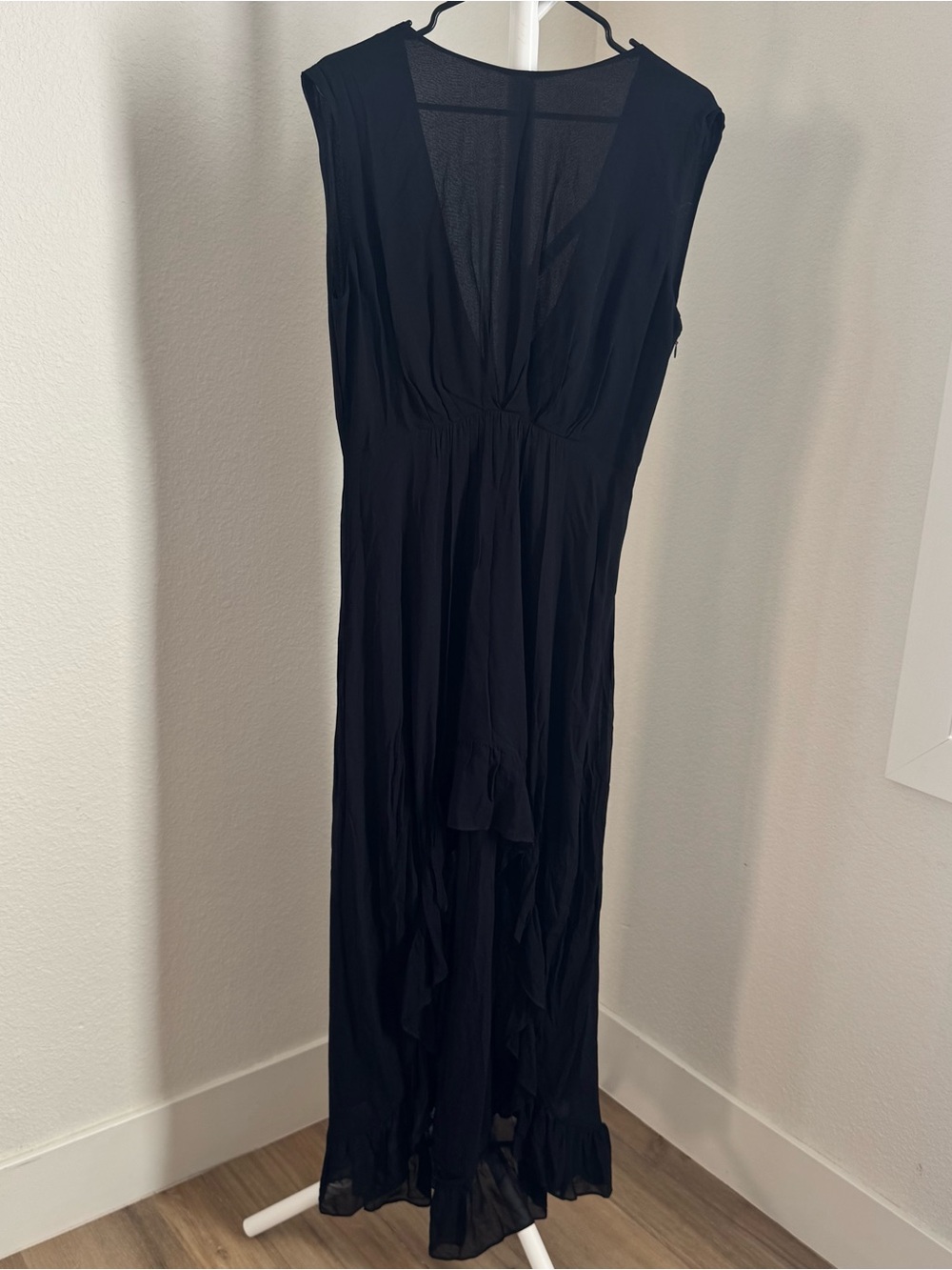 The Kooples Long Draped Black Sleeveless High-Low Ruffle Dress - Picture 7 of 11
